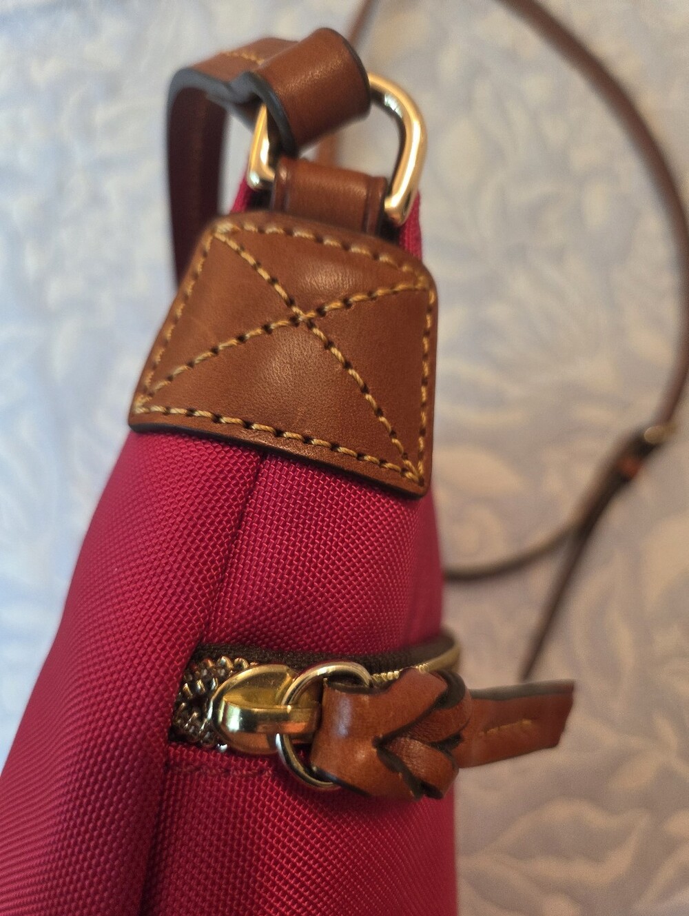 Dooney & Bourke Hot Pink Crossbody with Brown Leather Trim - Picture 9 of 13